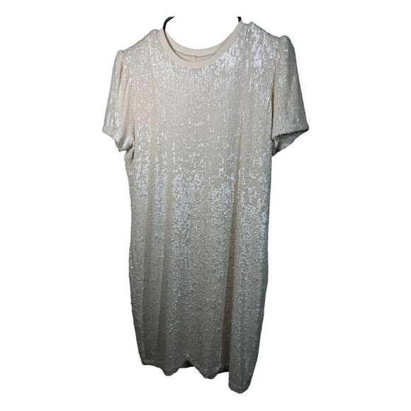 Generation Love Donna Sequin Mini Short Sleeve Dress Size M in Shell/Cream - Picture 2 of 7